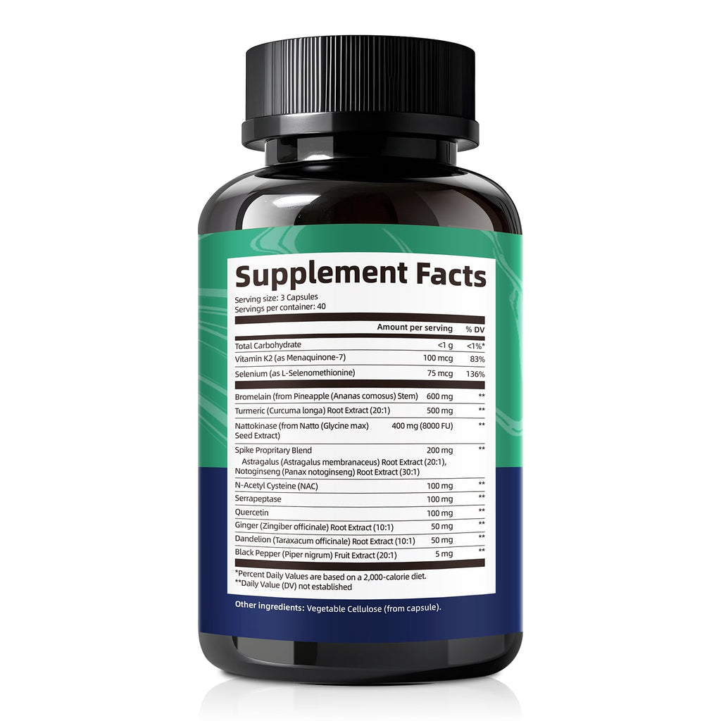 Femmetra Spike Protein Detox Capsules, Nattokinase Supplement 8000FU, Quercetin with Bromelain & Curcumin etc. 13-in-1 Protein Capsules Wellness Formula for Immune Health, Vegan, Non-GMO, 120 Capsules