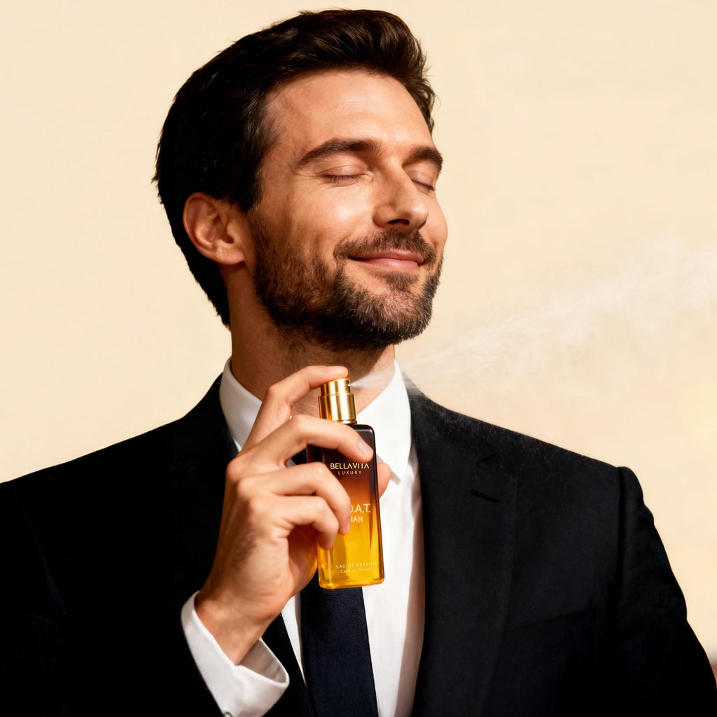 BellaVita Luxury Men's Perfume Gift Set with CEO Man, G.O.A.T., KLUB & OUD | 4 x 20ml (80ml) | Long Lasting Perfume for Men | Citrus, Woody, Patchouli & Caramel Notes