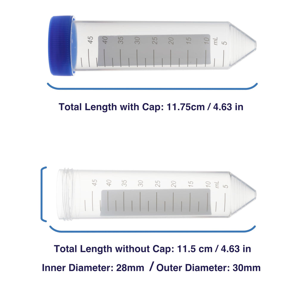 Kashi Scientific 50mL Screw-Cap Conical Centrifuge Tubes, Sterile Transparent Test Tubes with Printed Graduation and Write-on Spot [50mL, 50]