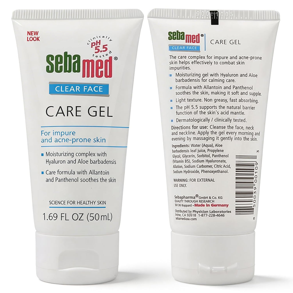SEBAMED Clear Face Care Gel (50mL) with Aloe Vera and Hyaluronic Acid for Impure and Acne Prone Skin - Made in Germany - Pack of 2