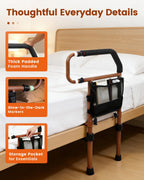 Sangohe Bed Rail for Elderly, Bed Assist Grab Bar Handle with Storage Pocket, Safety Bed Rails for Elderly Adults Getting in & Out of Bed at Home and Dorm, Reddish Brown, 504A02