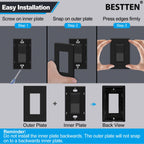 BESTTEN 20 Pack 1-Gang Black Screwless Wall Plate, Unbreakable Polycarbonate Outlet Cover, H4.69" x W2.91", for Light Switch, Dimmer, GFCI, USB Receptacle, Gloss