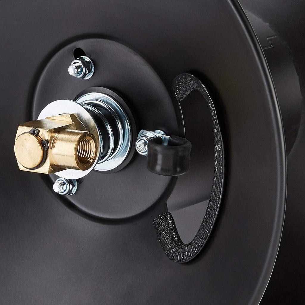 Amazon Basics Retractable Air Hose Reel - Fits 3/8-Inch 50-Feet Air Compressor Hoses, Portable, Works Well, 300PSI, Black, Hoses Excluded, Not for Water/Pressure Washers