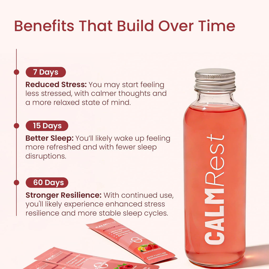 CalmRest Calm Magnesium Powder Calming Drink Mix Cortisol Supplement for Women with Ashwagandha, Saffron, L Theanine, Vitamin D3-Stress Relief & Relaxation Support, No Sugar, 30Ct, Raspberry Lemonade