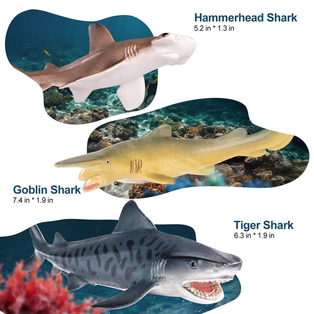 10PCS 5-8" Realistic Shark Figurines Toy for Toddlers 3-5 5-7, Large Ocean Animal Bath Toys for Kids Ages 4-8, Sharks Cake Toppers, Easter Eggs, Birthday Party Favors & Gifts for Boys & Girls