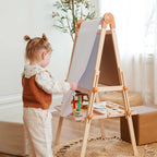 Tiny Land Easel for Kids, Double-Sided Magnetic Easel, Adjustable Wooden Kids Art Easel with Paper Roll, Learning-Toy for 3,4,5,6,7,8 Years Old Boy & Girls