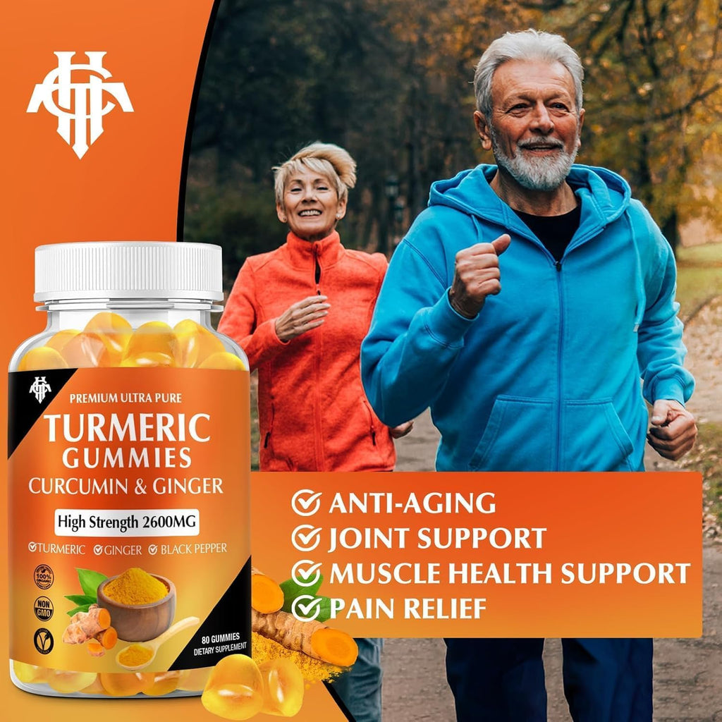 Turmeric Curcumin Gummies (2 Pack) - Turmeric Curcumin Supplements with Ginger & Black Pepper Gummies for Immune Muscle Support Healthy Skin - Vegan, Gluten Free, Low Sugar - for Adults