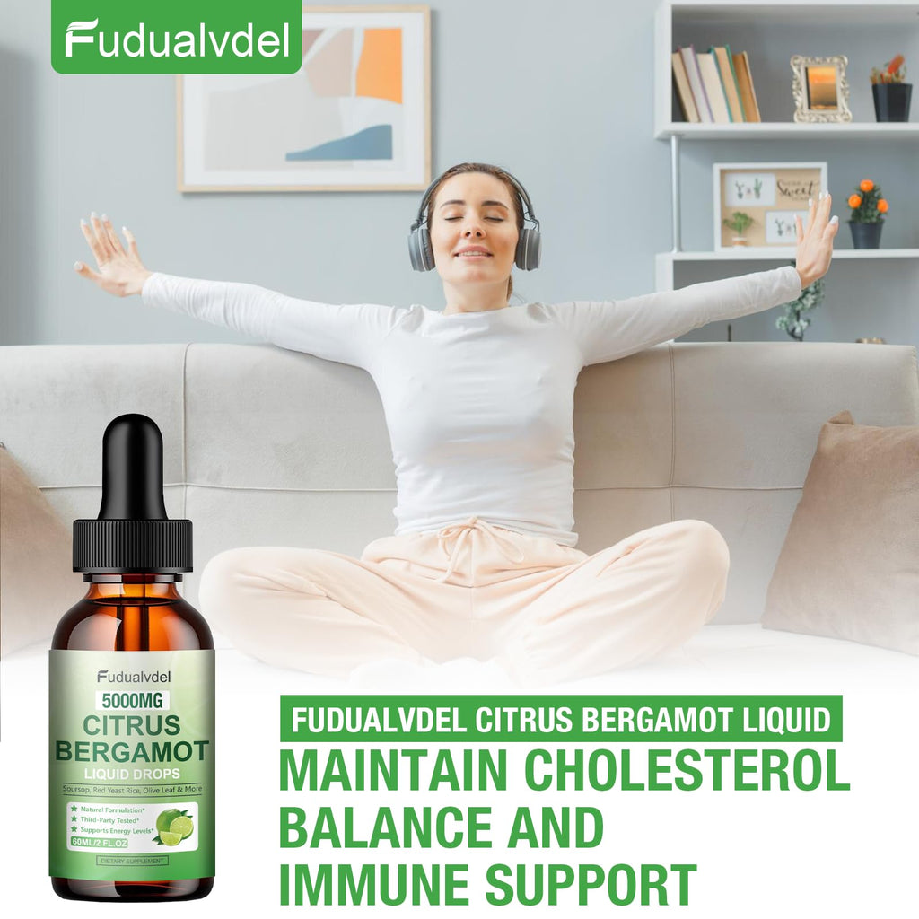 1 Pack 5000mg Citrus Bergamot Liquid Drops,Reduce Triglycerides Bergamot Supplement for High Cholesterol, Immune Support for Anti Aging,Antioxidant,Lime Bitter,Natural Olive Leaf Extract,2 Fl Oz