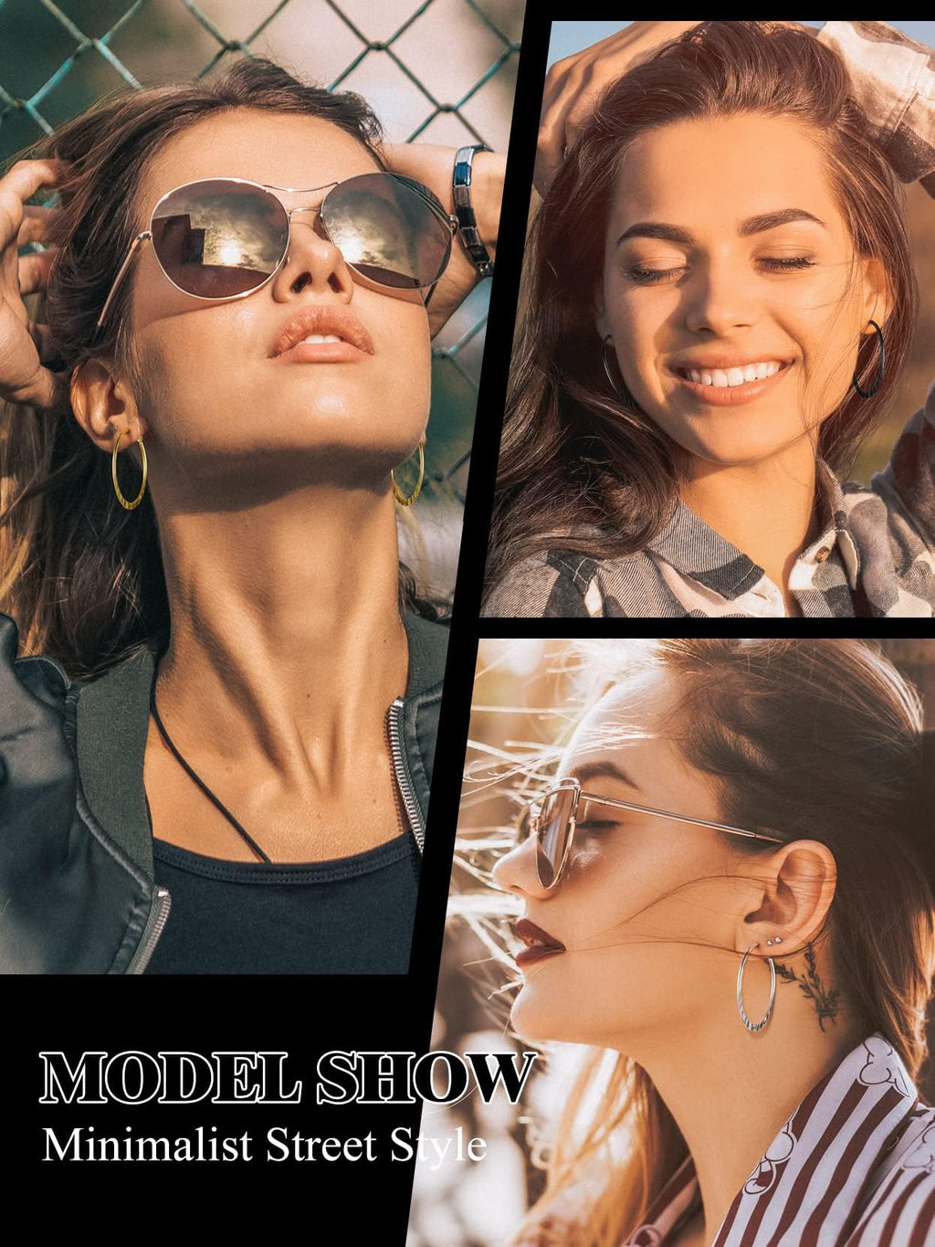 Richsteel Silver 40MM Hammerd Hoop Earrings for Women
