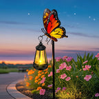 Solar Garden Light Outdoor, Waterproof Metal Butterfly Stake with Lantern