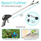 Vive Suction Cup Grabber Reacher 32" (2 Pack) - Elderly Grab It Reaching Pickup Tool Heavy Duty for Seniors - Trash, Sticks, Litter Picker Upper - Extra Long Reach Handle & Handy Extension Arm Claw