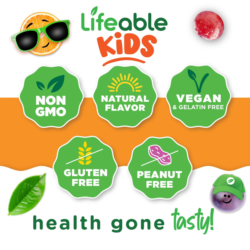 Lifeable Vitamin B Complex for Kids | with VIT C | Great Tasting B Complex Gummies | Vegan Kids B Complex | Energy and Nerve Support | 90 Gummies