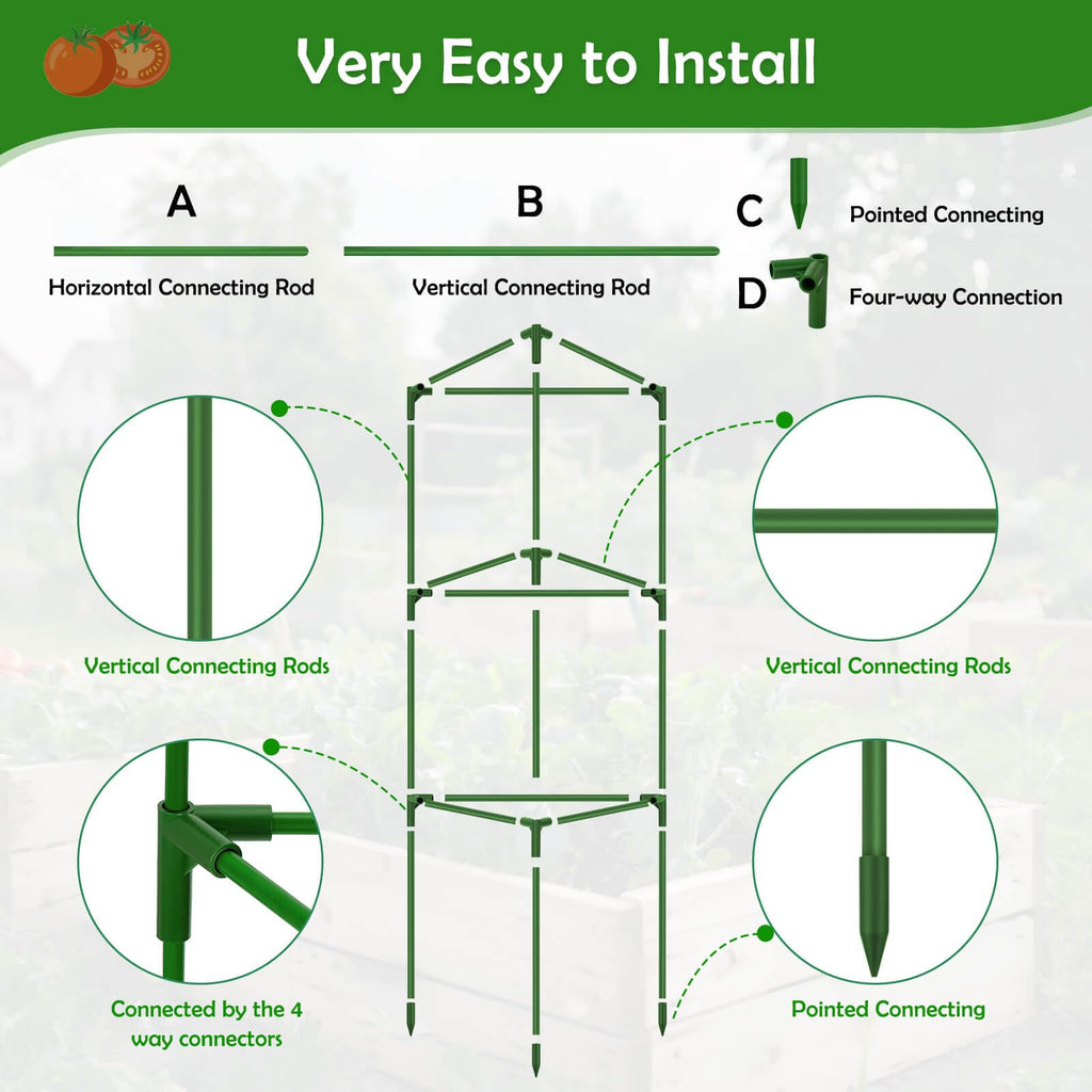 Tetutor 3 Pack Tomato Cages for Garden with Tomato Netting