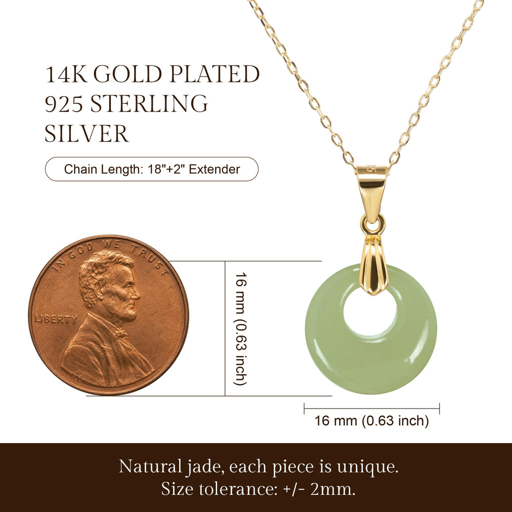 keenove 925 Silver Real Jade Necklace, Green Circle Pendant 14k Gold Plated