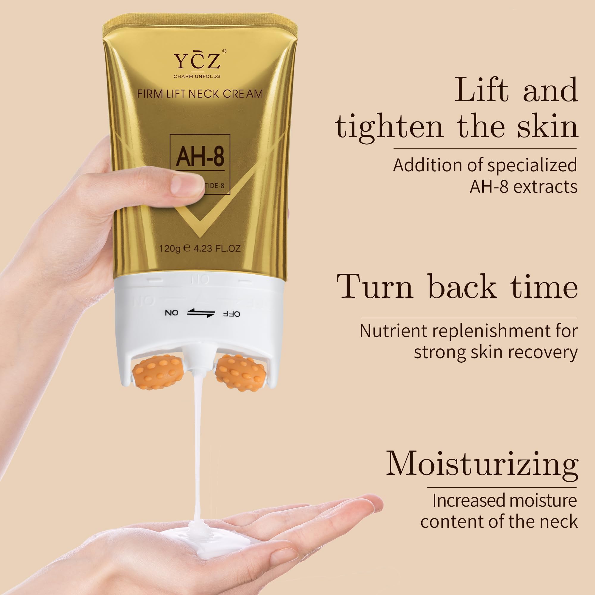 Ycz AH-8 Neck Firming Cream with Roller for Crepey Skin Body Care Comfort, Moisturizing, Anti-Aging Neck Cream with Peptide, Collagen, Smooths Wrinkles & Fine Lines Skin Care Skin Repair