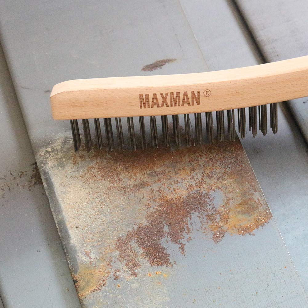MAXMAN Wire Brush, 14" Stainless Steel Bristle, Heavy Duty Rust Remover