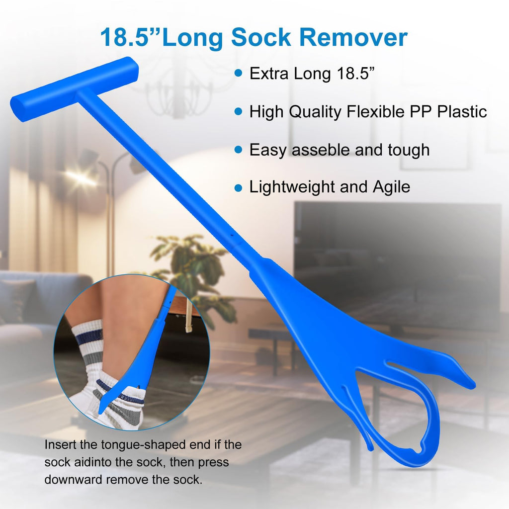 Jellas 4.0 Inch Wide Sock Aid Kit - Long Rope Assist Device for Seniors, Limited Mobility, Post-Surgery | No Bend Sock Helper & Remover | Easy On/Off Socks Tool (Blue)