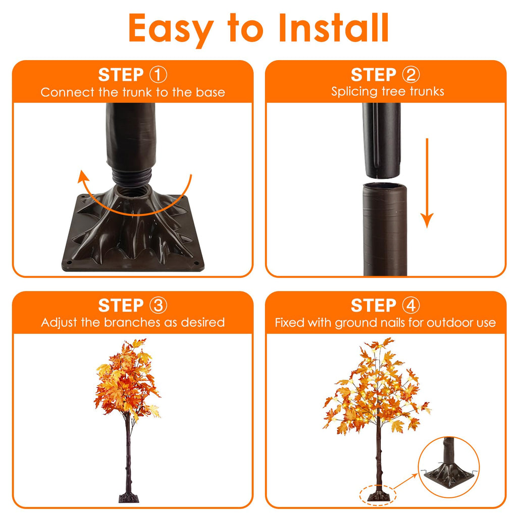 2 Pack 4FT Lighted Maple Tree 100 LED Artificial Fall Tree for Home Decor