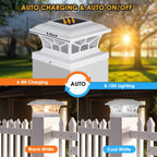 DAMAYCA 2 Pack Solar Post Cap Lights Outdoor Waterproof, Fits 4x4, 5x5, 6x6 Wooden & Vinyl Fence Decks with Warm & Cool White Light Modes (Classic White, 2)