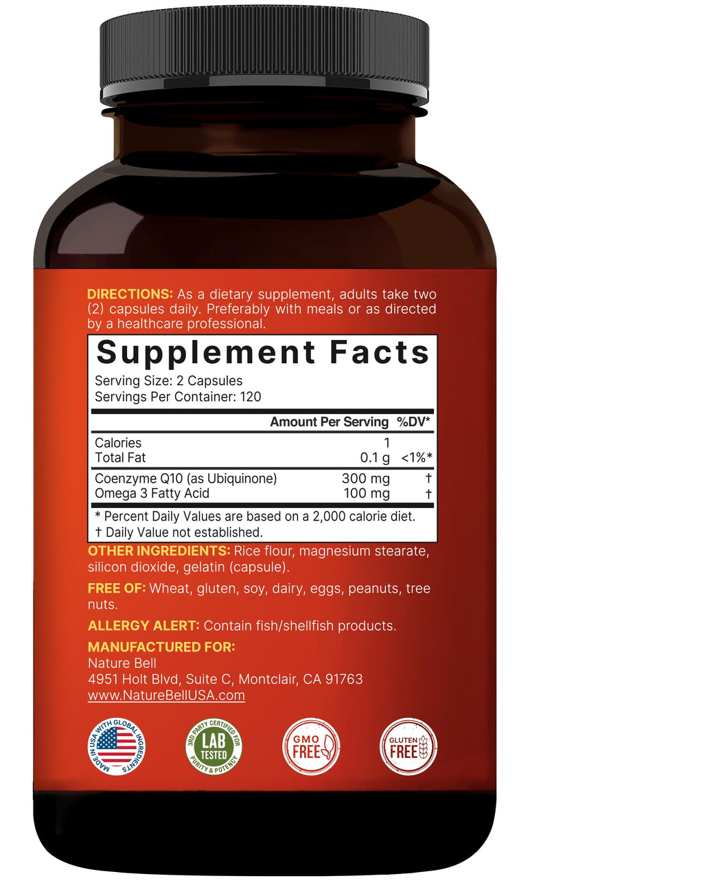 NatureBell CoQ10 300mg - 240 Capsules - High-Potency Support for Healthy Heart - Daily Energy & Vitality Aid with Antioxidant Support - Easily Absorbed Ubiquinone & Omega-3*