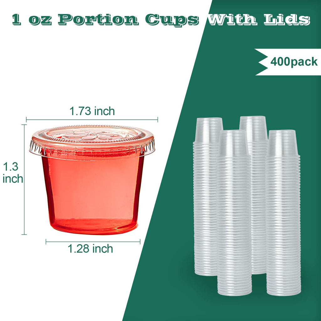 Lilymicky 400 Sets 1 oz Disposable Plastic Portion Cups with Lids, Small Plastic Condiment Containers for Sauce, 1 oz Jelly Shot Cups