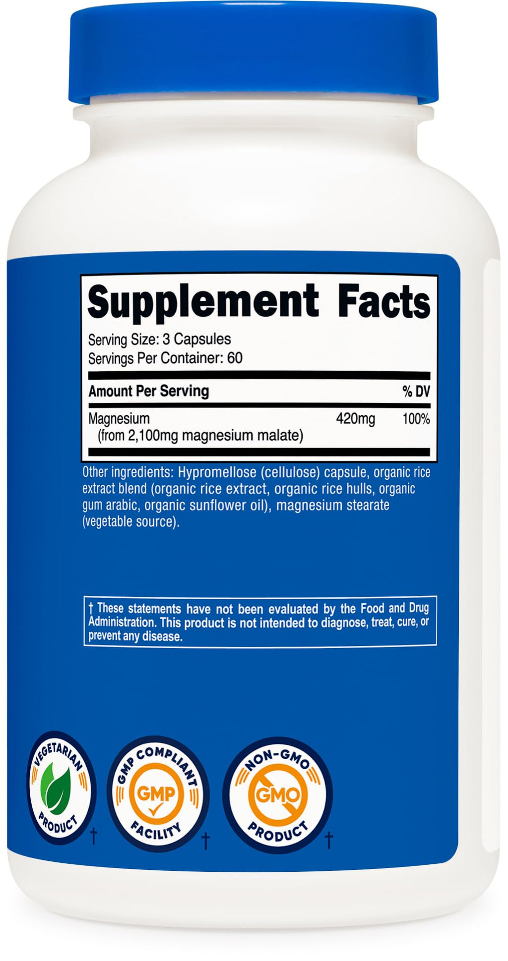 Nutricost Magnesium Malate 2,100mg, 180 Capsules - Vegetarian, Non-GMO, Gluten Free (Pack of 2)
