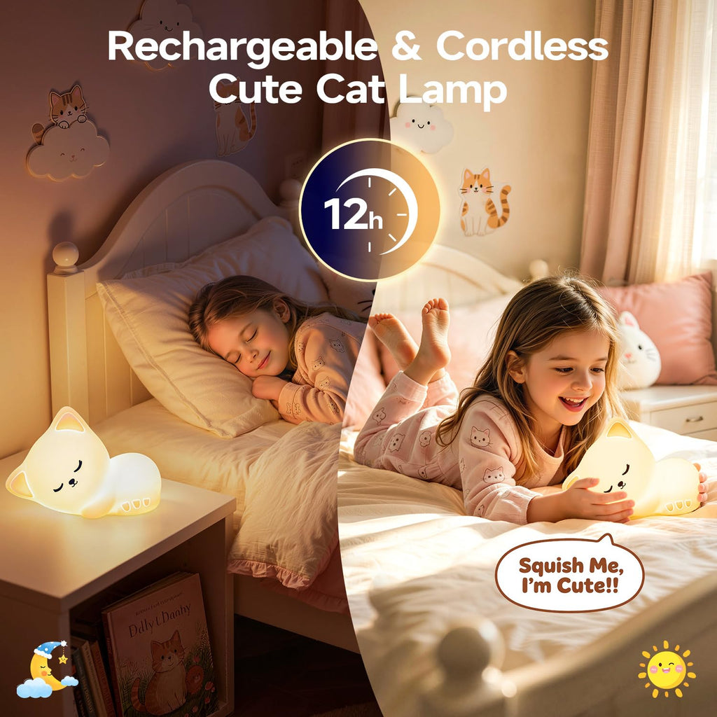 Mubarek Sleepy Cute Cat Gifts - 16-Color Silicone Night Light with Remote
