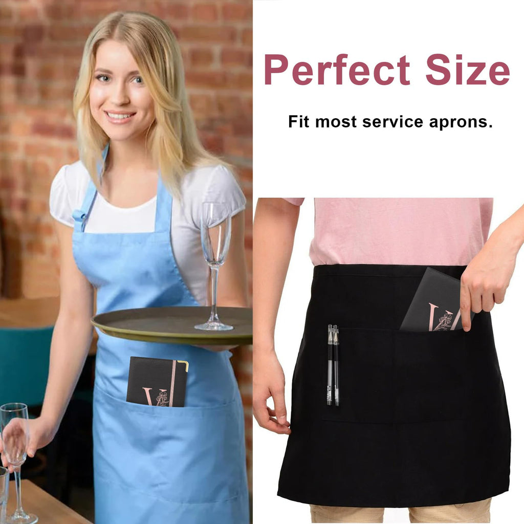 YeeCASE Server Book, Alphabet Waitress Book for Waitress, Leather Waitess Book with Zipper Pocket, Server Manual Checkbook Fits Server Apron (V)
