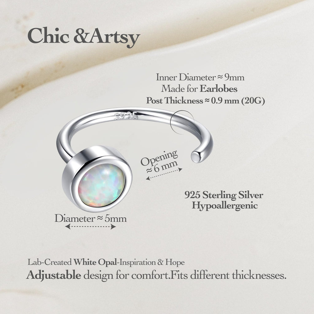 Huggie Hoop Earring 925 Sterling Silver Synthetic White Opal Earrings for Women Open Hoop & Half Hoop Earrings Tiny Hug Hoops