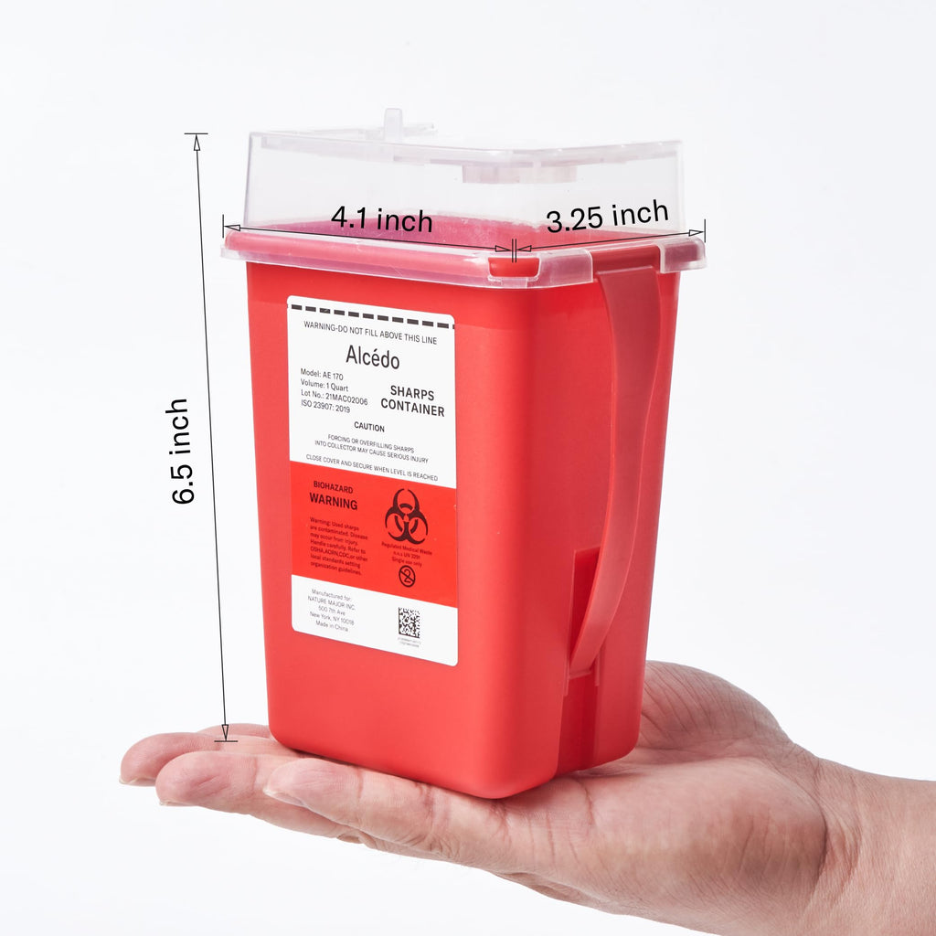 Alcedo Sharps Container 1 Quart (3-Pack) for Home Use & Travel Disposal