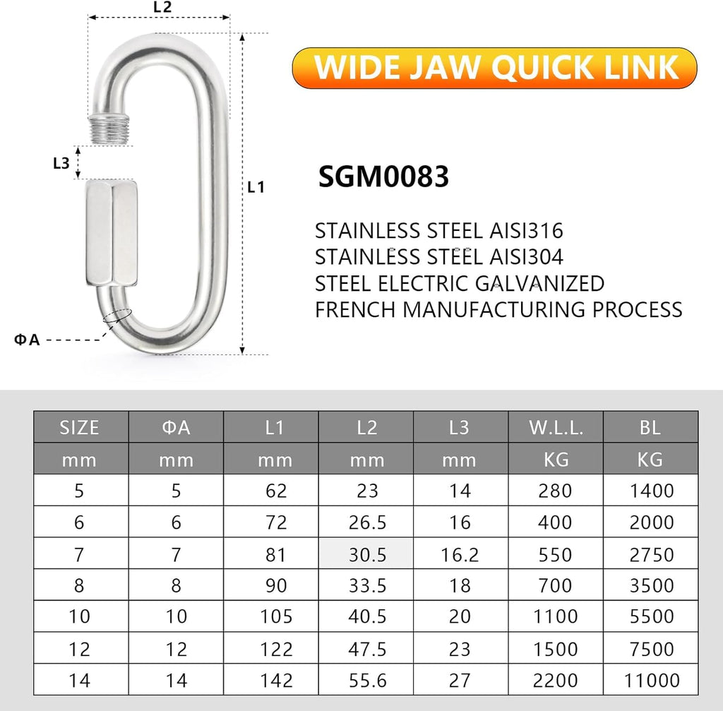 sprookber 304 Stainless Steel Chain Quick Links, Chain Connector, Set of 6