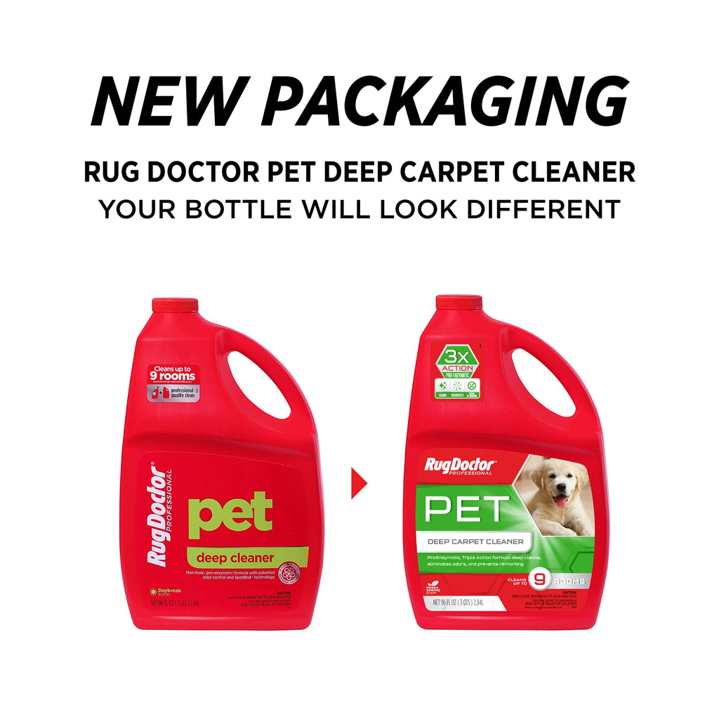 Rug Doctor Pet Carpet Cleaner, 96 oz., Pro-Enzymatic Formula with 3X Action - Cleans, Deodorizes, & Deters Remarking, Concentrated Solution, Professional Grade for Pet Stains & Odors