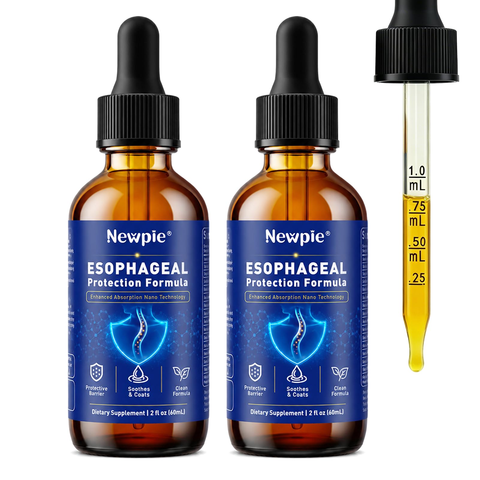 Newpie Esophageal Relief Drops with Slippery Elm Bark, Zinc L-Carnosine, L-Glutamine & Aloe Vera - Stomach Soothing, Supports Throat & Stomach Health - Non-GMO, Dairy-Free, 2 Fl Oz (60ml) 2
