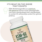 Double Wood Supplements Ashwagandha KSM 66 Organic and Clinically Studied Extract (600mg Per Serving, 120 Capsules, 60 Servings) Adaptogen Cortisol Manager for Women and Men