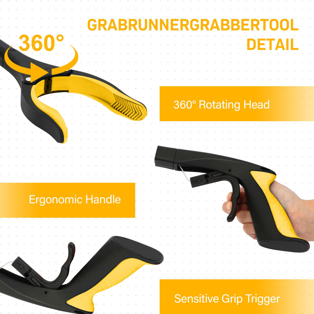 2 Pack 32 inch GrabRunner Reacher Grabber Tool with Rotating Head and Magnet (New Yellow)