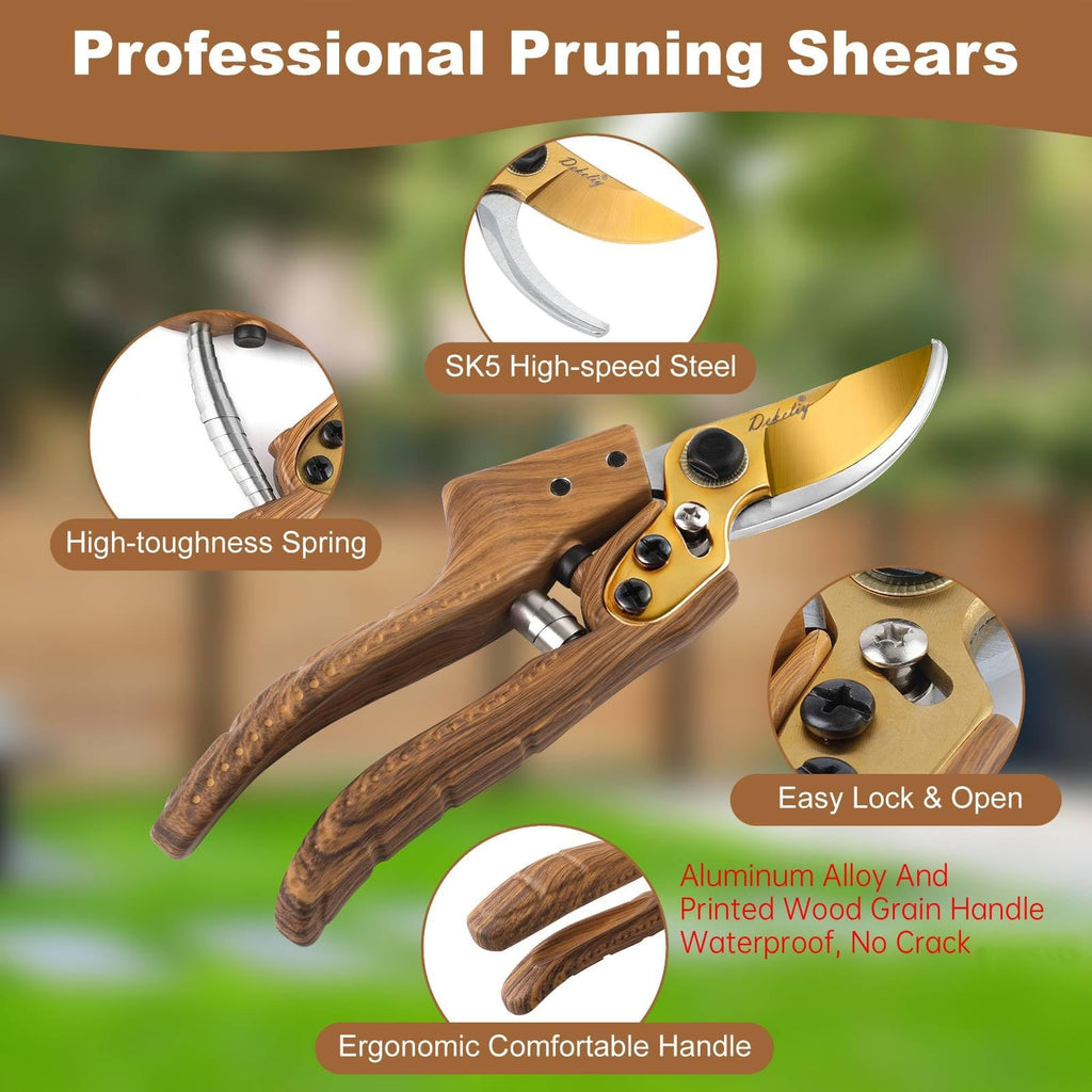 Dekeliy 2Pack Garden Pruning Shears Set: Ultra Sharp SK5 Blade Gardening Shears & Precision Garden Scissors,Wood Like&Wide Walnut Ergonomic Handle,Perfect for Plant,Bonsai,Shrub,floral,Branch Trimming