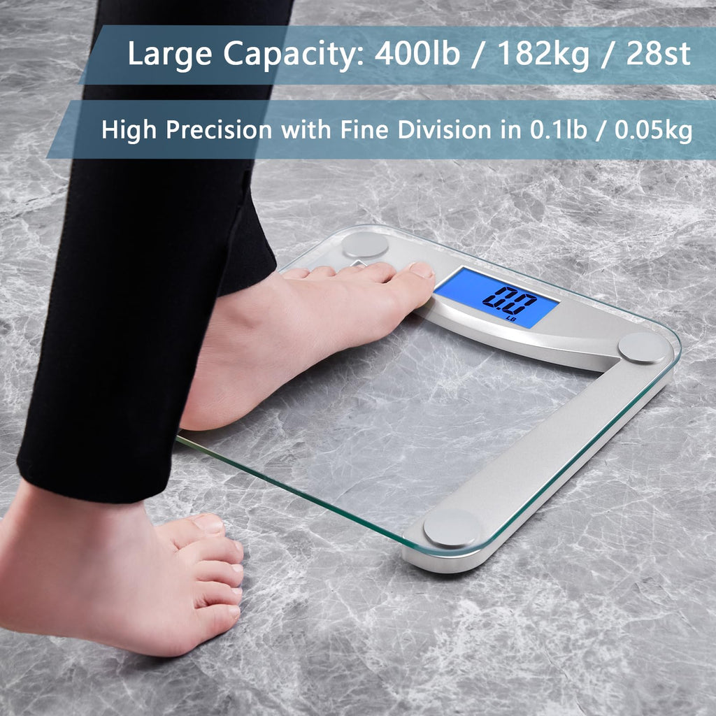 Vitafit Bathroom Scale for Body Weight Accuracy 0.1lb, 400lb,Clear Glass