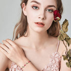 BISAER Mothers Day Gift/Lovely Rose Gold Plated Bracelets with AAA Cubic Zirconia Ruby Flower Emerald Leaf Beautiful Vine Bracelet for Women 7 Inch-Ideal Tennis Bracelets Valentine’s Day Gift