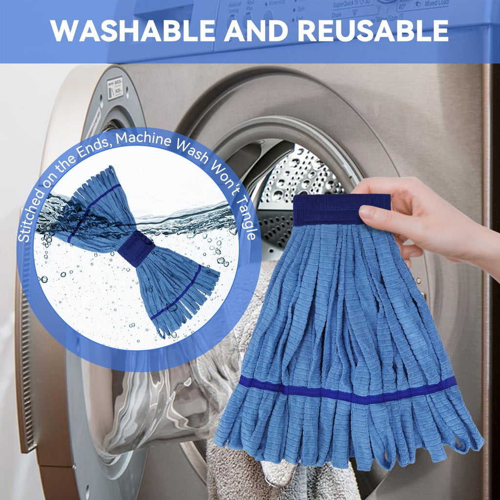 Heavy Duty Commercial Mop Head Replacement Microfiber Tube Mop Heads for Floor Cleaning: 3 Packs Looped End Wet Mop Head Refill for Home Commercial Industrial Use (Blue)