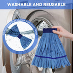 Heavy Duty Commercial Mop Head Replacement Microfiber Tube Mop Heads for Floor Cleaning: 3 Packs Looped End Wet Mop Head Refill for Home Commercial Industrial Use (Blue)