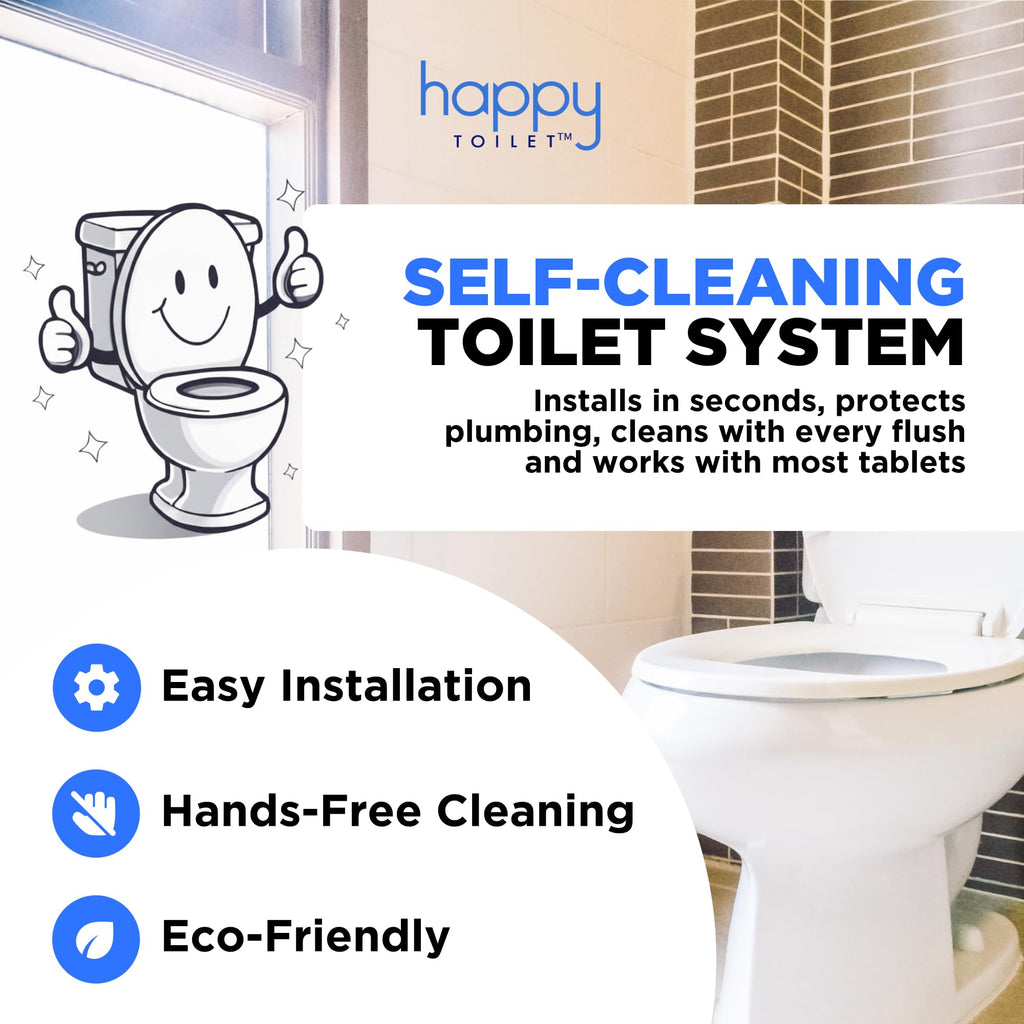 Happy Toilet Cleaner Deuce - Compatible w Kohler Toilets & Canister Flushing Systems - Automatic Toilet Bowl Cleaner - Easy to Install Toilet Tablet Holder, Self-Cleaning Toilet System