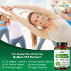 Zazzee Extra Strength Mullein 10:1 Extract, 3000 mg Strength, 120 Vegan Capsules, 4 Month Supply, Certified Kosher, Lung and Respiratory Support, 100% Pure Leaf Powder, Non-GMO, Made in The USA