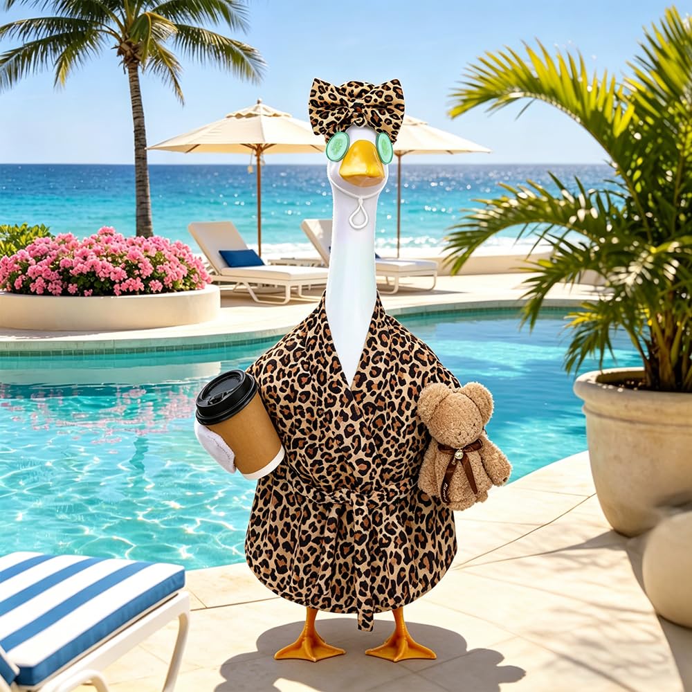 Lady Goose Outfits Brown Leopard Bathrobe Goose Costume for Outdoor Decor