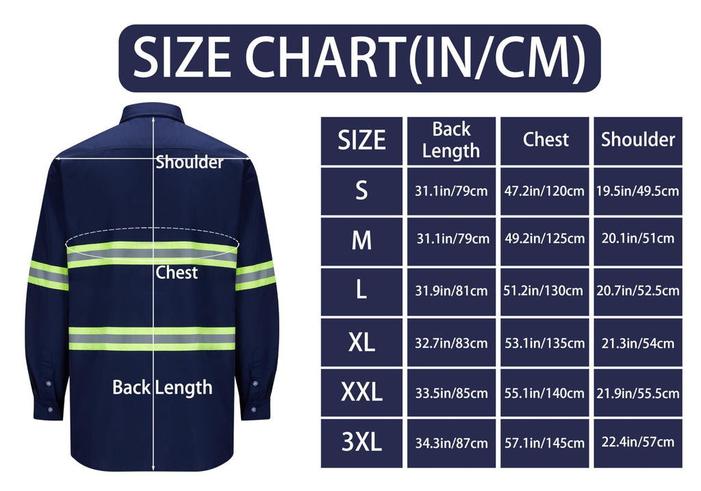 Ousafeve Class 3 Navy Hi Vis Button Up Safety Work Shirts for Men Reflective (X-Large, Navy_Long)