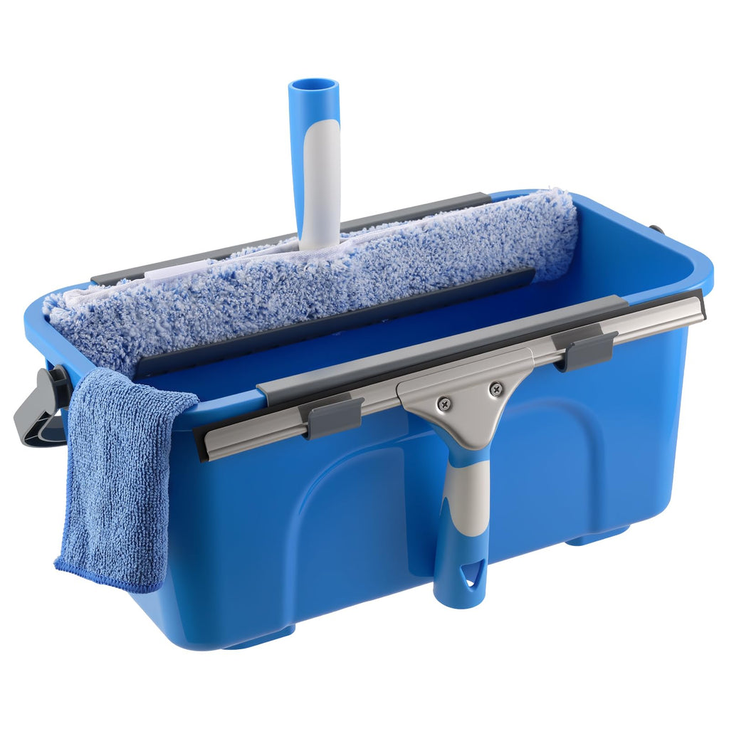 Mitclear Professional Window Cleaning Kit, Include Compact Cleaning Bucket 3 Gallon, Silicone Squeegee, Microfiber Scrubber, Cloth, All-in-one Window Cleaning Supplies, Commercial & Household Use