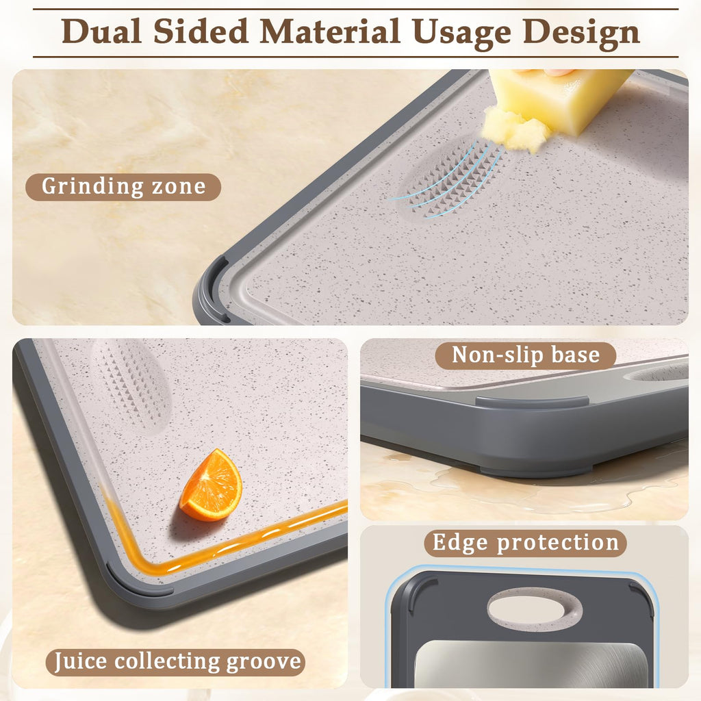 GUANCI Cutting Board for Kitchen, Stainless Steel Cutting Board Double Sided for Chopping Meat/Vegetables, Stainless Steel/Wheat Straw PP, Kitchen Gifts Easy to Clean Large 16”×11”