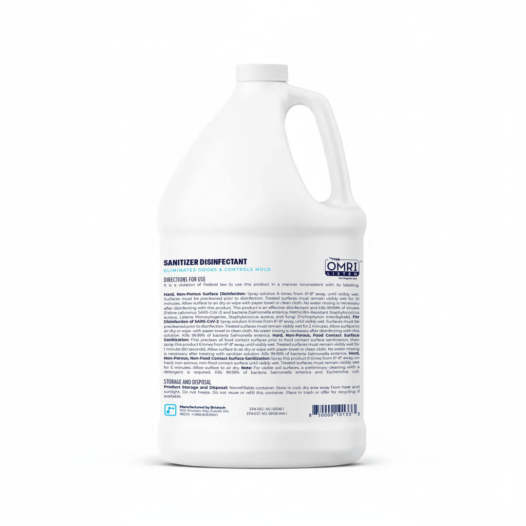 BRIOTECH Sanitizer Disinfectant Hypochlorous, Kill 99.99% of Viruses & Bacteria, Control Mold, Eliminate Odor, Gentle for Nursery & Play Rooms, Food Contact Surface Sanitizer, 1 Gallon Refill