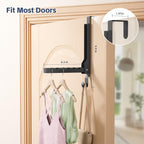 2 Pack Heavy Duty Over The Door Hooks, Over The Door Clothes Hanger, Over The Door Hanger, Foldable Over The Door Drying Rack for Laundry, Over Door Hook for Hanging Clothes,Rust-Resistant,Black