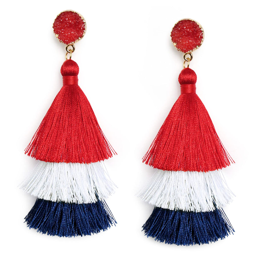4th of July Earrings Red White Blue Patriotic Earrings for Women Dangle Tassel American Flag Earring 250th Anniversary USA Earring Memorial Independence Day 4th of July Outfits Accessories for Women