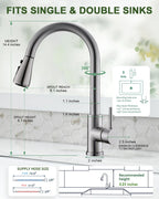 Kitchen Faucet with Pull Down Sprayer, VFAUOSIT Lead-Free Kitchen Sink Faucet Brushed Nickel Stainless Steel High Arc Pull Out Single Hole Kitchen Faucets for Pot Filler, Farmhouse RV Bar Laundry Room